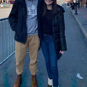 Black Mid Length Puffer Coat with Faux Fur Hood